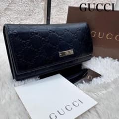 ◇箱付き極美品◇グッチ　シマレザー　長財布　ロゴプレート ブラック ✨美品✨箱あり グッチ 長財布 シマ ロゴプレート GG柄 レザー 黒