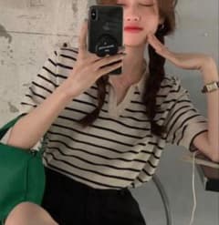 SHEIN ボーダー半袖 ポロシャツ ニット ストライプのサムネイル
