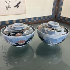 源右衛門　染錦波兎絵　煮物碗　雑煮碗　蓋物2ケ 源右衛門 染錦波兎絵 煮物碗 雑煮碗 蓋物2ケ - メルカリ