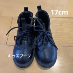 キッズ用 ブラック レースアップブーツ サイドジップ　17cmのサムネイル
