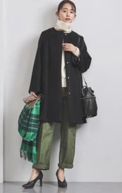 【UNITED ARROWS】Aラインノーカラーミドル丈コート　サイズ36 ユナイテッドアローズ Aラインノーカラーミドル丈コート ブラック 36