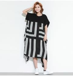 ★新品★ モノトーン アシメトリー ミディアム ワンピース 送料無料のサムネイル