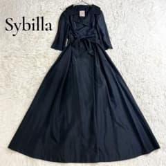 シビラ ロングワンピース 襟付き タック フレア Aライン リボン