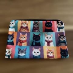 猫柄 ポーチ マフラーをした猫たちのサムネイル