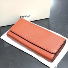 タ17/FURLA/フルラ/コンチネンタル/二つ折り財布 /オレンジ/レザー美品 