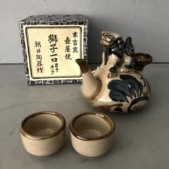 清朝　時代　獅子像 セット 多色 陶器製 酒器セット 徳利 お猪口 獅子 シーサー 末吉窯 壺屋焼 朝日陶器 - メルカリ
