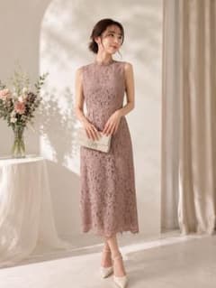 AIMER 総レース ドレス 9号 ピンク 結婚式 パーティー くすみピンク AIMER 総レース ドレス 9号 ピンク 結婚式 パーティー くすみピンク