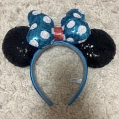 ディズニー　ミニーカチューシャ　スパンコール　ドット　水色のサムネイル