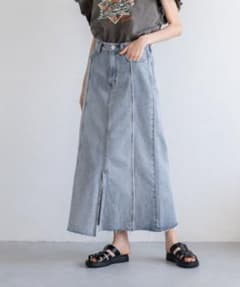 デニムロングスカート スリット入りライトブルーのサムネイル