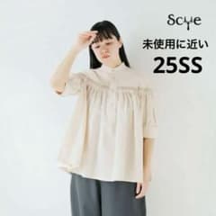 未使用に近い サイ 25SS リネンキャンブリック タックハーフスリーブブラウス 未使用に近い サイ 25SS リネンキャンブリック タックハーフスリーブ