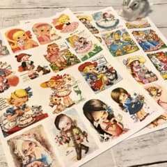 M09 レトロガールのビンテージカードステッカー42枚 大きめラベルのサムネイル