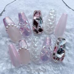 ネイルチップオーダー♡リボンオーロラマグネットネイルキルティング