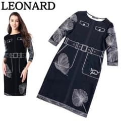美品☆LEONARD 22ss だまし絵風ニットワンピース ひざ丈 黒 40 - メルカリ
