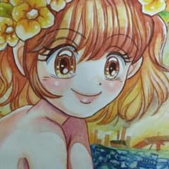 アニメ風巨大化少女イラスト 水彩画 - メルカリ