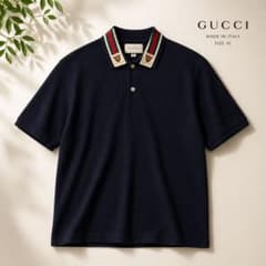 GUCCI シェリーライン襟 ポロシャツ XL 濃紺 - メルカリ