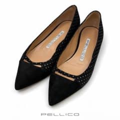 PELLICO ポインテッドトゥ パンプス ドット ブラック 35 フラット PELLICO ポインテッドトゥ パンプス ドット ブラック 35 フラット