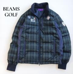 極美品 ビームスゴルフ ダウンジャケット リバーシブル 4way チェック M ビームスゴルフ ダウンジャケット チェック ワッペン ブラックウォッチ