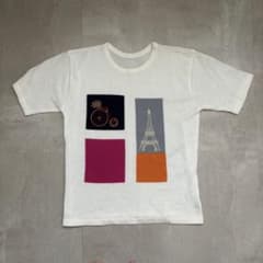 90s 麻混サマーニットTシャツ パッチワーク刺繍 ホワイト L レトロアメカジのサムネイル
