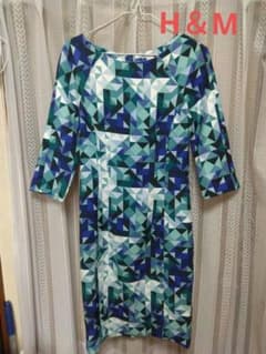 美品古着　H＆M　ワンピース　幾何学模様　M相当　七分袖