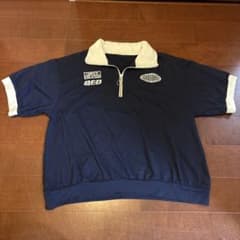 ハーフジップ 半袖 トップス ネイビーのサムネイル