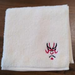歌舞伎隈取り刺繍 タオルハンカチ アイボリーのサムネイル