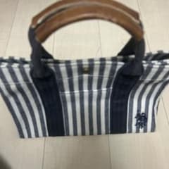 poloストライプデザイン キャンバスバッグ レザー持ち手のサムネイル