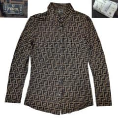 80S-90S フェンディ FENDI ズッカ柄 長袖シャツ S シアーブラウス 