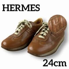 良品 HERMES エルメス レザー クイック スニーカー Hロゴ ブラウン 