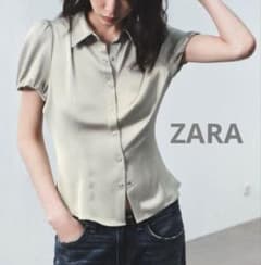 ZARA ザラ サテン地シャツ ホワイト 半袖 白 サテン 大谷映美里 試着のみ☆ ZARA ザラ サテンシャツ 半袖 グリーン 大谷映美里 - メルカリ