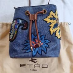 ETRO 刺繍装飾 ショルダーバッグ ネイビー - メルカリ