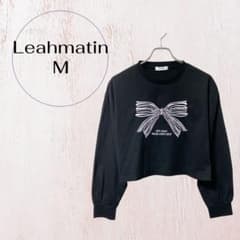 Ria Matin Ribbon Embroidery Long-Sleeve Cut-and-Sew Top, Short Length, Black, Lightweight MT Shirt
