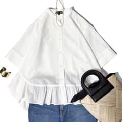 極美品✨️　25SS　ドゥロワー　ストライプヘムフリルブラウス　ギャザー　38 極美品✨️ 25SS ドゥロワー ストライプヘムフリルブラウス ギャザー