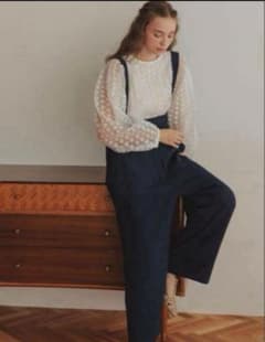 アンミヌ unminou サスペンダーワイドパンツ ネイビー - メルカリ