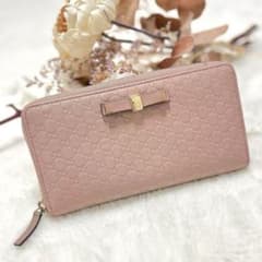 GUCCI グッチシマレザー インターロッキング ラウンドジップ 長財布