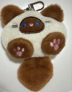 猫 ぬいぐるみキーホルダー 肉球 しっぽ付き ブラウン バッグチャームのサムネイル