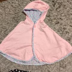 ベビーポンチョ 花柄 ピンク フリーサイズのサムネイル