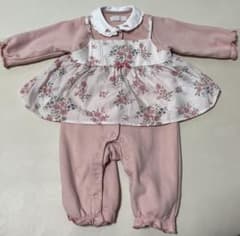 bebe 　花柄スカート付きロンパース ピンク 70センチのサムネイル