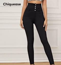 ハイウエスト スキニーパンツ ブラック 4つボタン Mのサムネイル