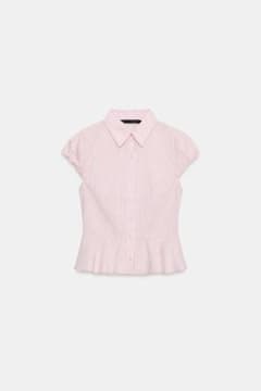 ZARA ストライプ ペプラムブラウス 半袖のサムネイル