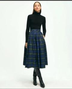 完売ブルックスブラザーズ総ブラックチェック柄タフタフレアスカートXL新品 完売ブルックスブラザーズ総ブラックチェック柄タフタフレア