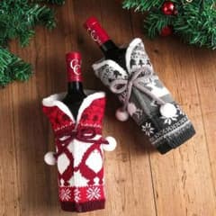 北欧ワインボトルカバー ペアセット ニット 赤 グレ　クリスマス用にのサムネイル
