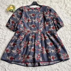 極美品♡ローズティアラ チュニック 花柄刺繍 デニム ペプラム リボン 42 極美品♡ローズティアラ チュニック 花柄刺繍 デニム ペプラム リボン