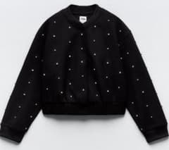 ZARA ラインストーンフェルトテクスチャーボンバージャケット - メルカリ
