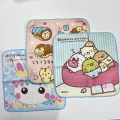 【新品】子ども用 タオルハンカチ 3枚セット すみっコぐらし ほっぺちゃんなどのサムネイル