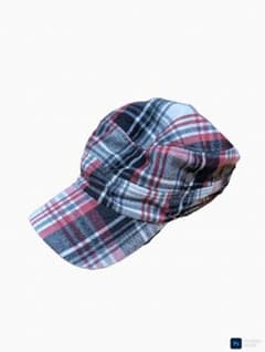 チェック柄ワークキャップ　サイズ調整のベルト付き