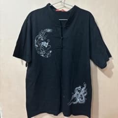 チャイナボタン ドラゴン刺繍 Tシャツ ブラックのサムネイル