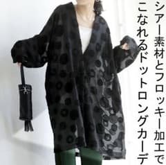 ドット柄 シアージャケット ロングカーデのサムネイル