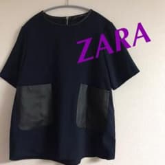 ZARA レザーポケット付き 半袖ブラウス Lサイズのサムネイル
