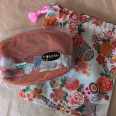 【新品】おしゃれ 華ちりめん ポーチ ハンドメイド巾着 セット 和柄 オレンジ
