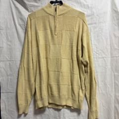 古着 イエロー チェック柄 化繊ニットセーター ハーフジップ 毛玉ありのサムネイル